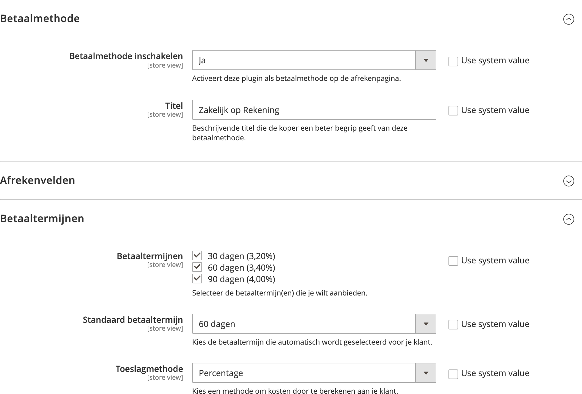 Screenshot of Magento backend showing ABN AMRO configuration Payment tab