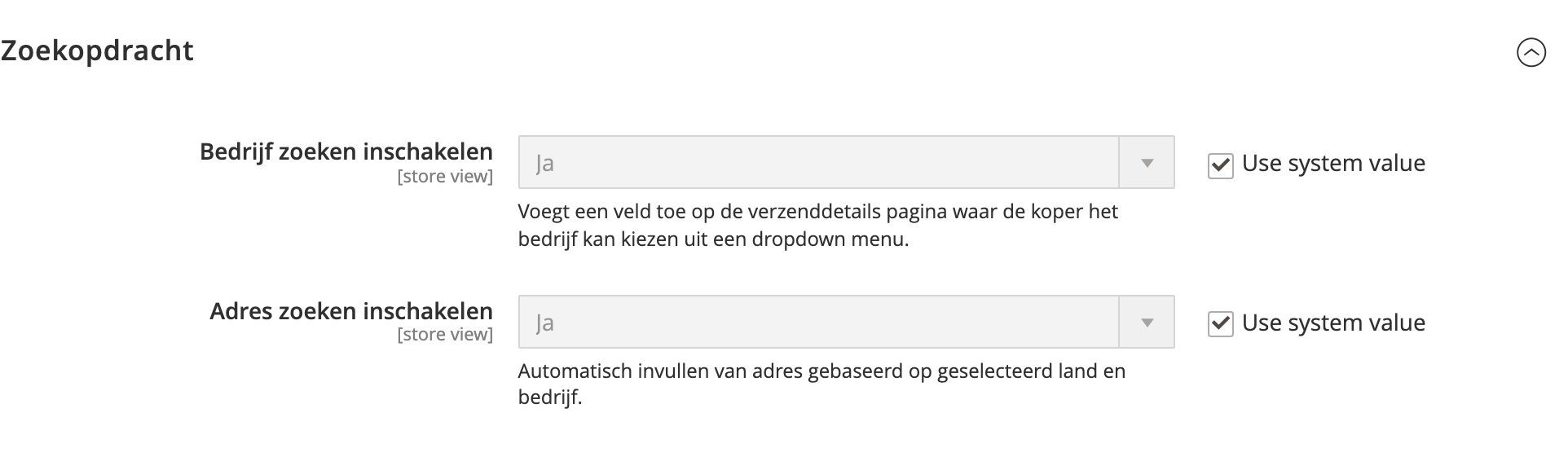 Screenshot of Magento backend showing ABN AMRO configuration Search tab