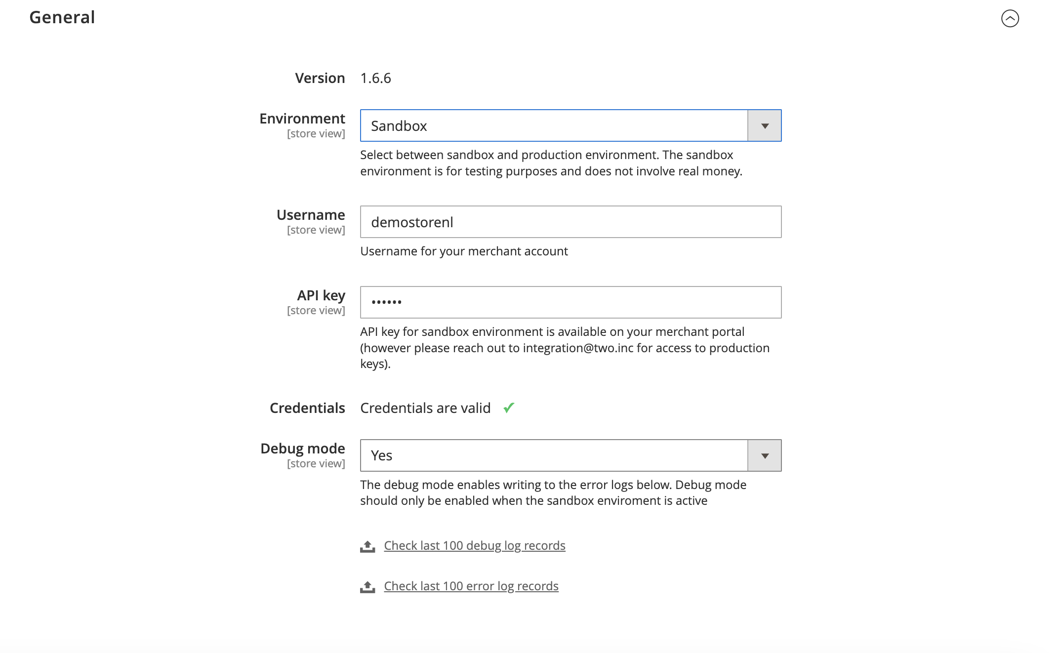 Screenshot of Magento backend showing ABN AMRO configuration General tab