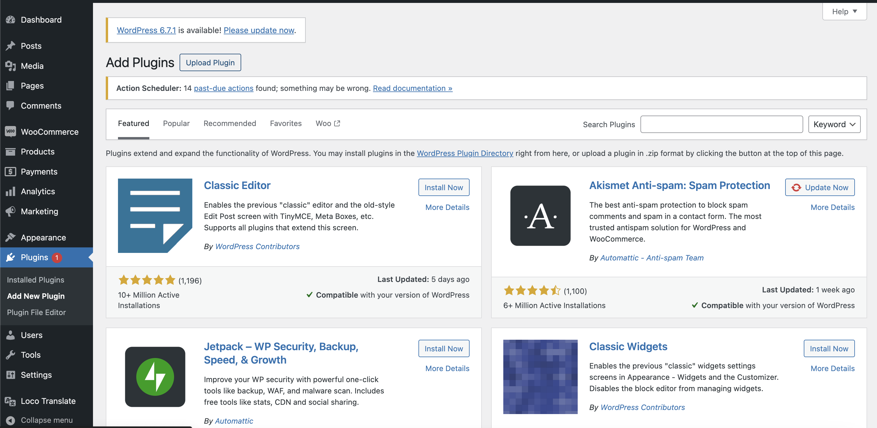 WordPress backend showing the upload plugin button